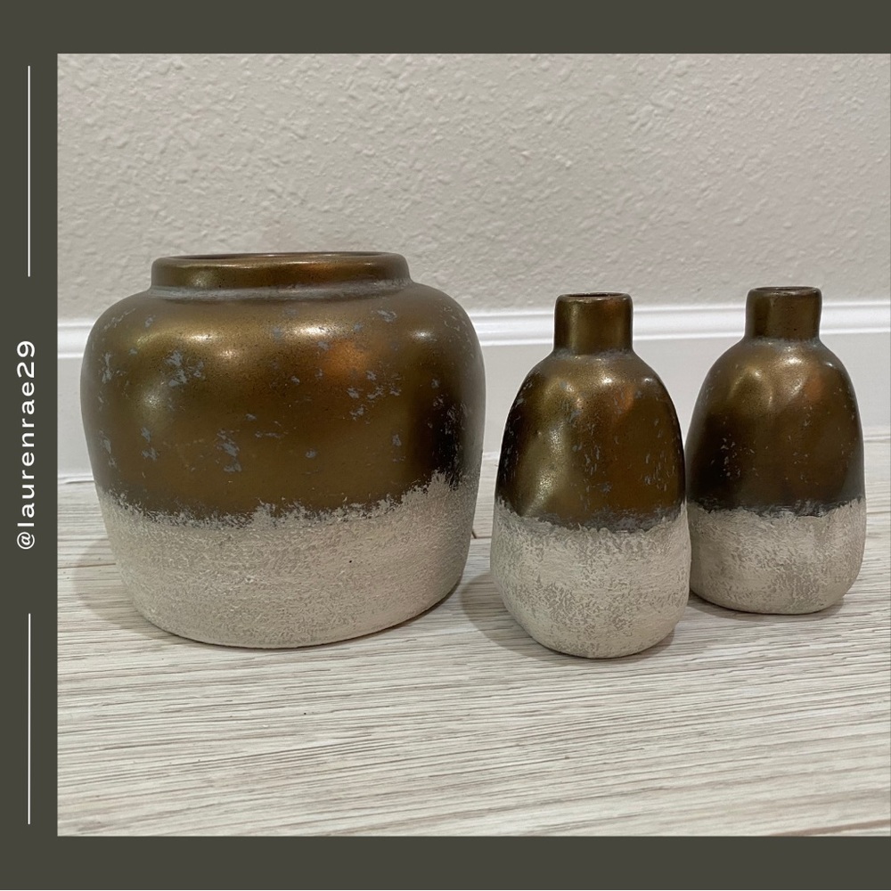 NEW HOBBY LOBBY GOLD VASE TRIO